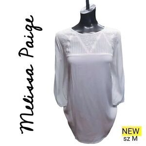 Blouse NEW! White 3/4 Sleeve Geometric Lace Detail Top
